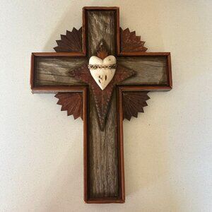 Arturo Montano "Gabby's Dad" Handmade Wood Tin Bone Cross Wall Art Southwestern
